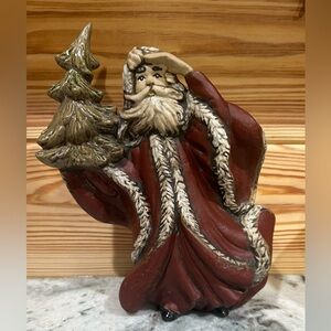 Vintage Ceramic Rustic Santa with Tree, Christmas Holiday Table Decor. Like new